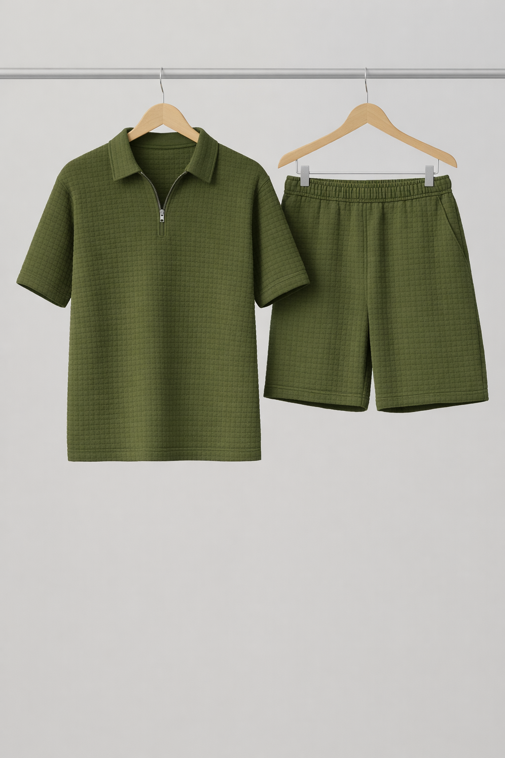Grid Knit Cotton Monochromatic Short Set