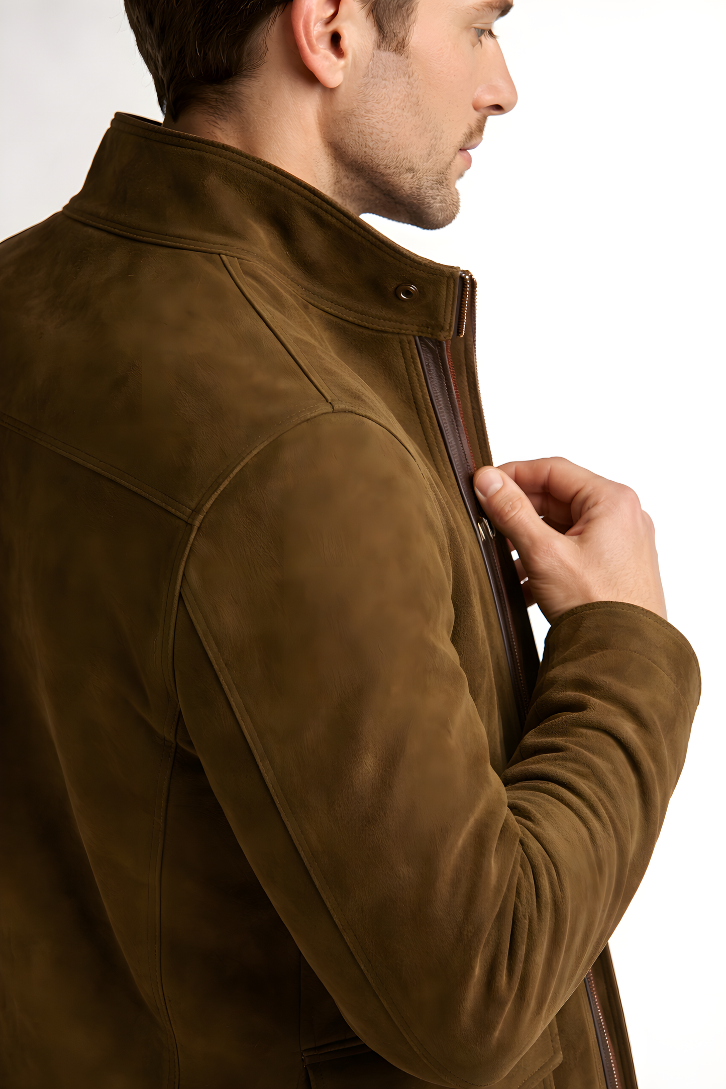 Suede Stand Collar Utility Jacket