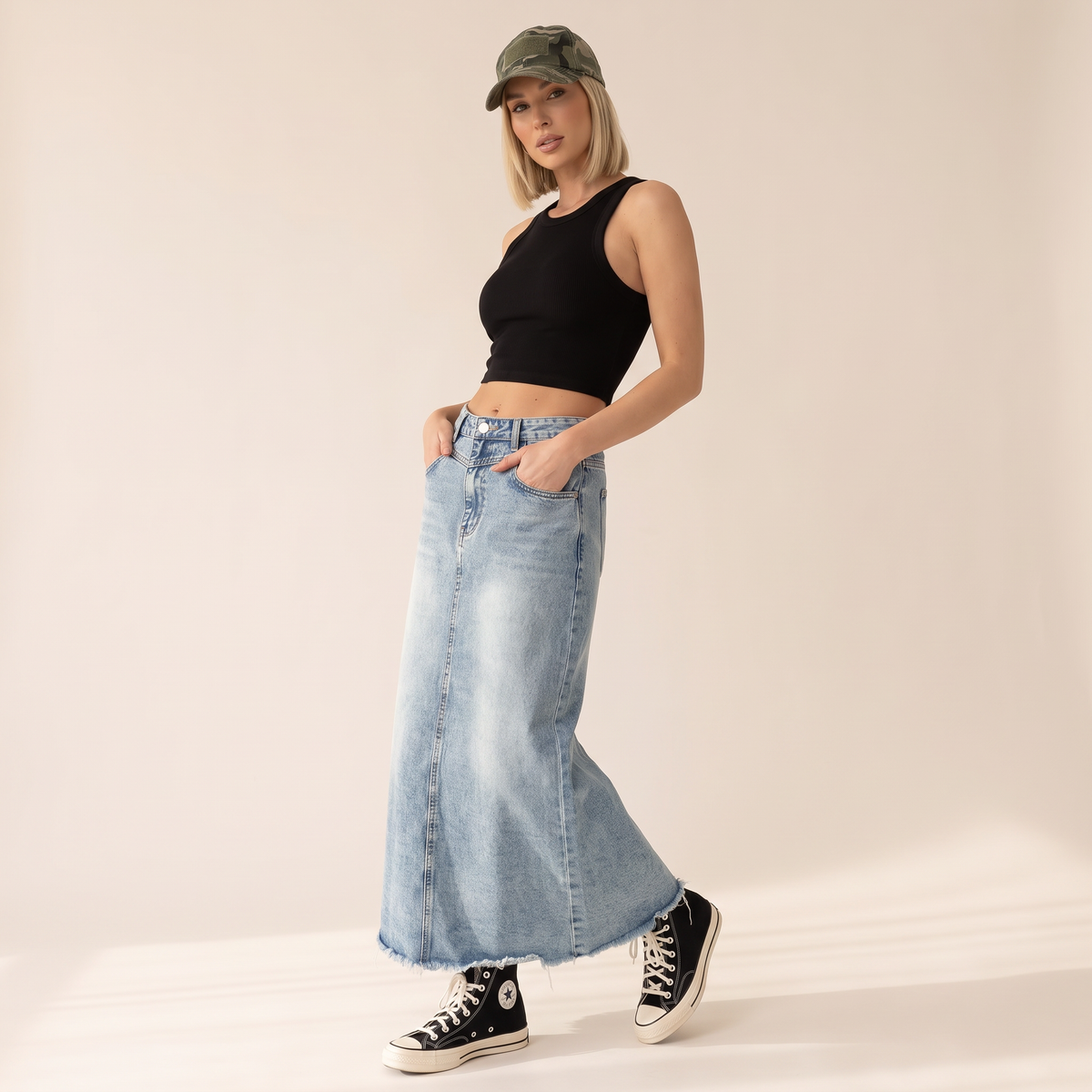 Aldena A-lijn maxi-rok van denim