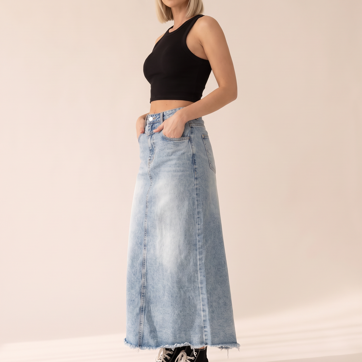 Aldena A-lijn maxi-rok van denim