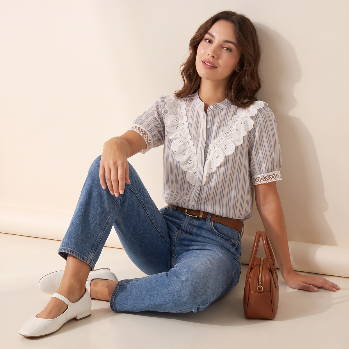 Althea gestreepte blouse met kant