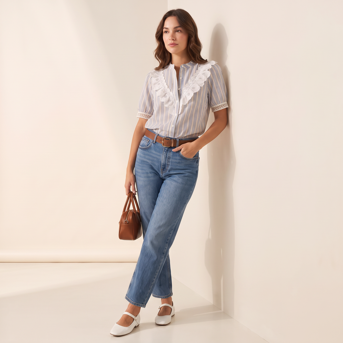 Althea gestreepte blouse met kant