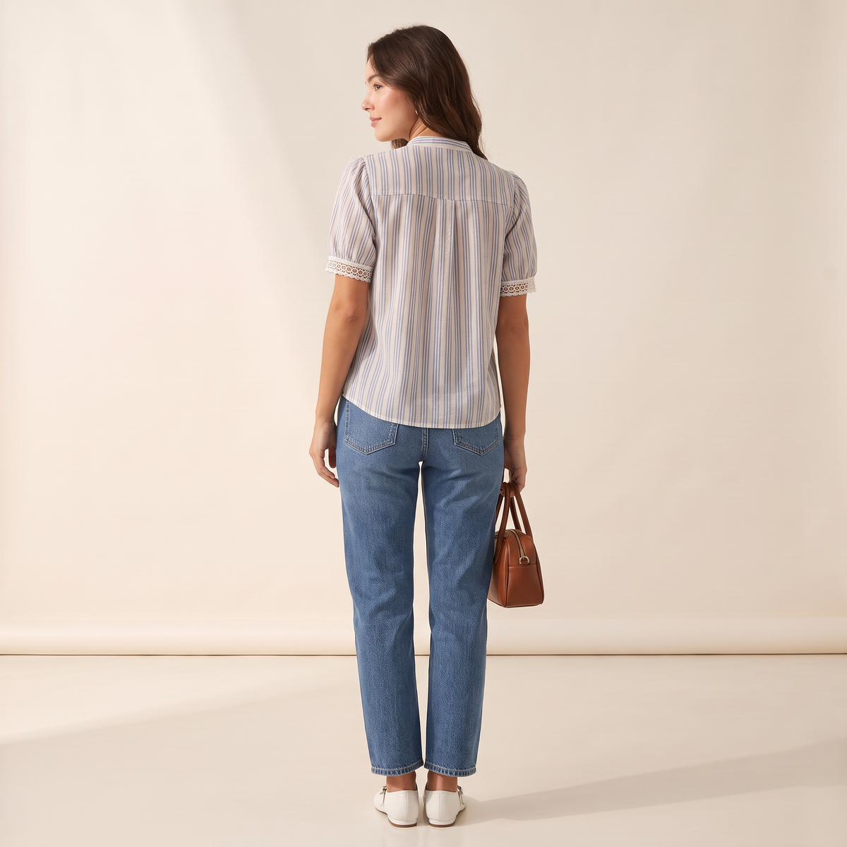Althea gestreepte blouse met kant