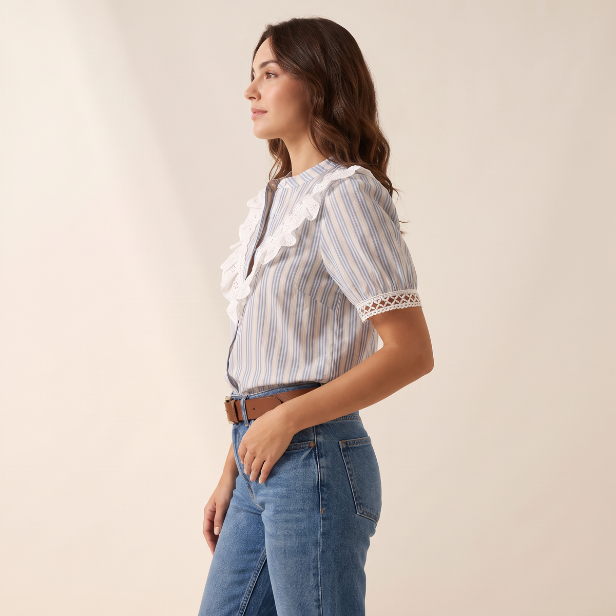 Althea gestreepte blouse met kant
