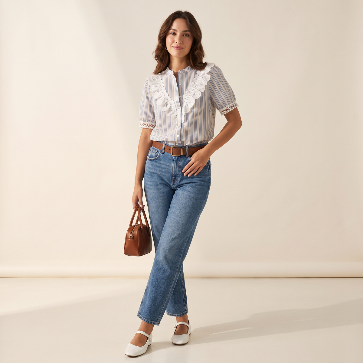 Althea gestreepte blouse met kant