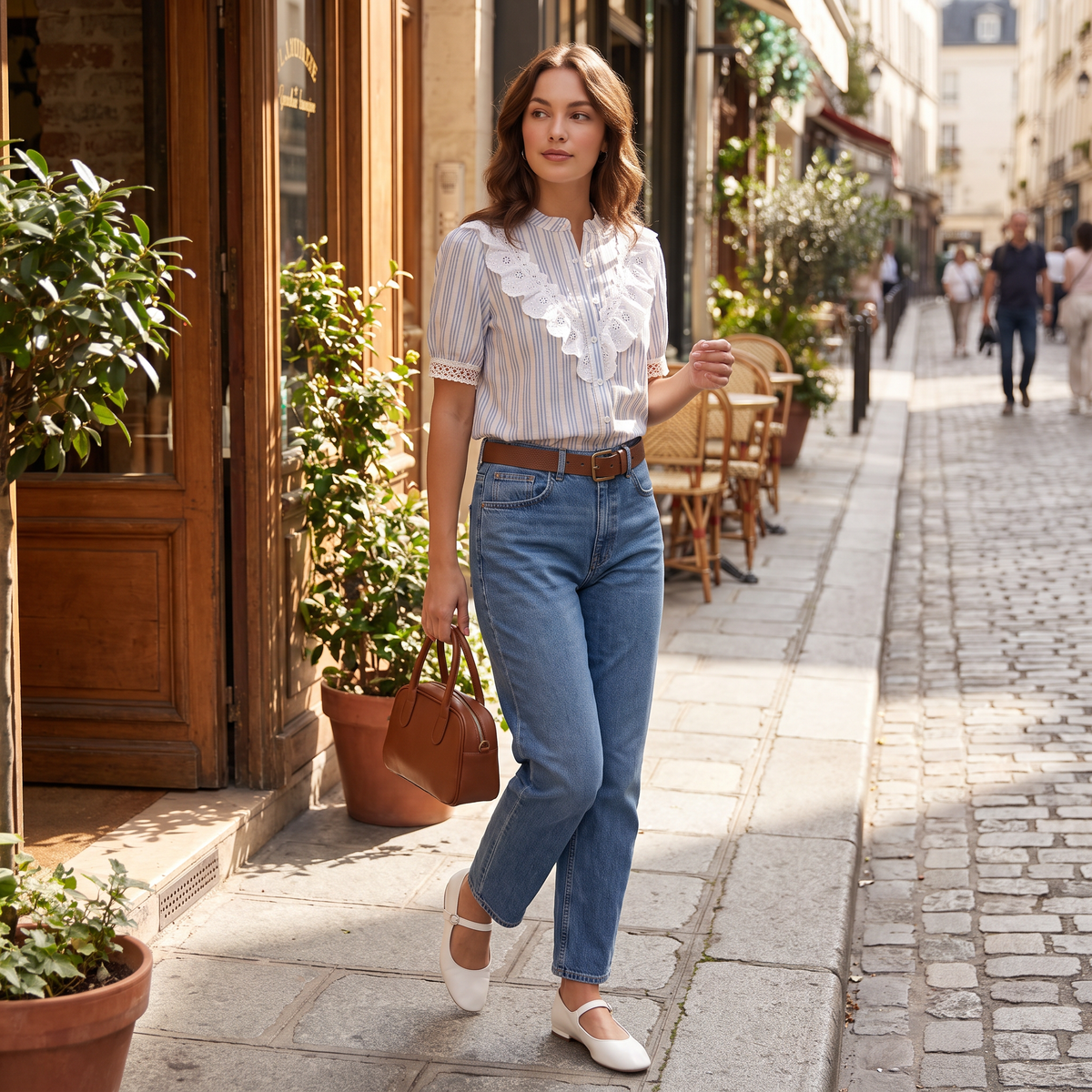 Althea gestreepte blouse met kant