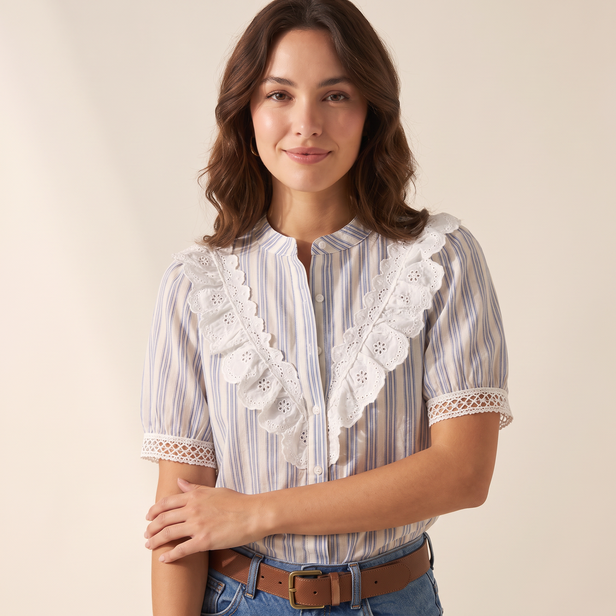 Althea gestreepte blouse met kant