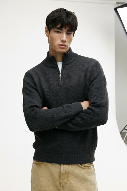 Half-Zip Turtle Neck Sweatshirt | Jacob – Ink Black
