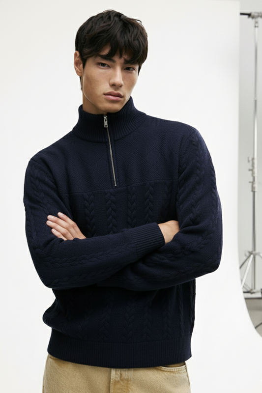 Half-Zip Turtle Neck Sweatshirt | Connor – Navy Blue