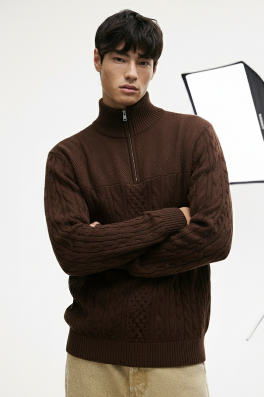 Half-Zip Turtle Neck Sweatshirt | Carter – Coffee Brown