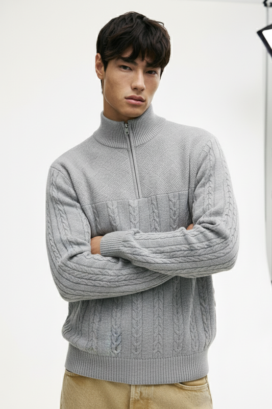 Half-Zip Turtle Neck Sweatshirt | Ethan – Light Grey