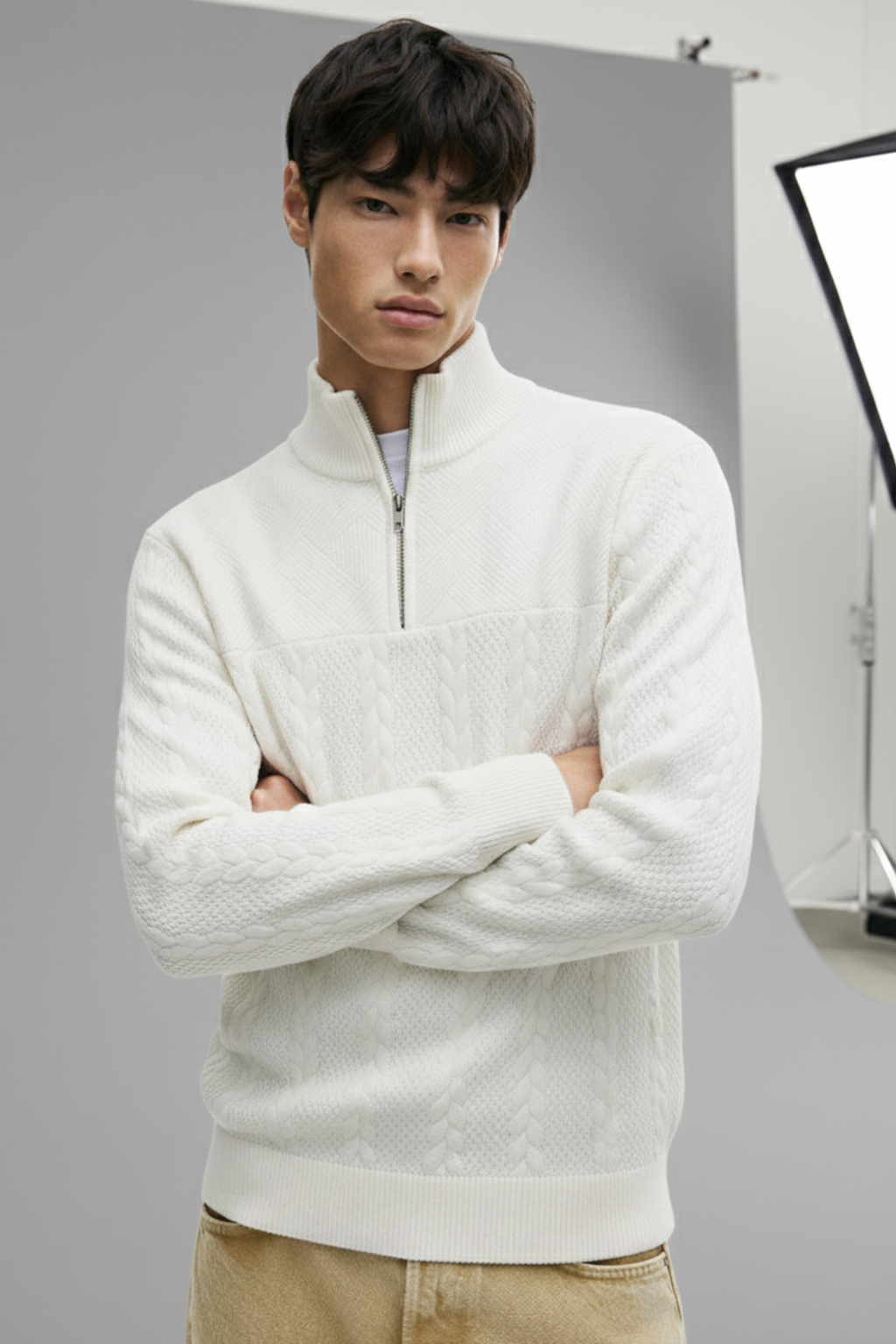 Half-Zip Turtle Neck Sweatshirt | Aiden – Snow White