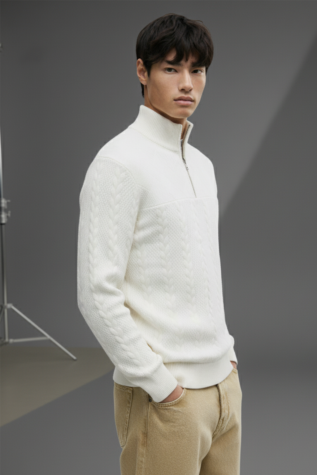 Half-Zip Turtle Neck Sweatshirt | Aiden – Snow White