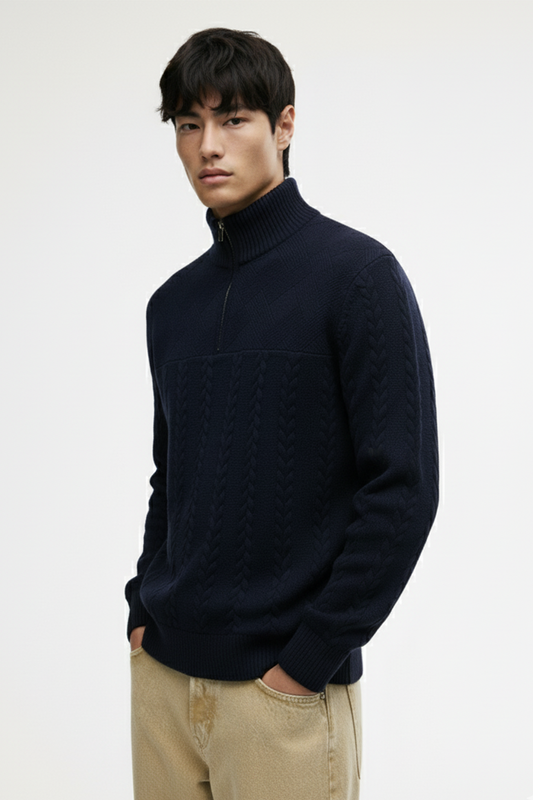 Half-Zip Turtle Neck Sweatshirt | Connor – Navy Blue