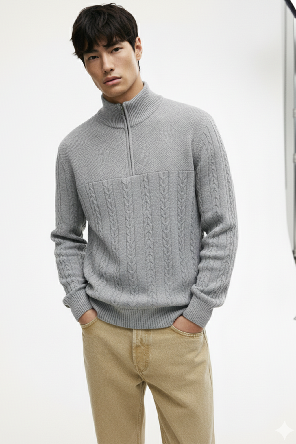 Half-Zip Turtle Neck Sweatshirt | Ethan – Light Grey