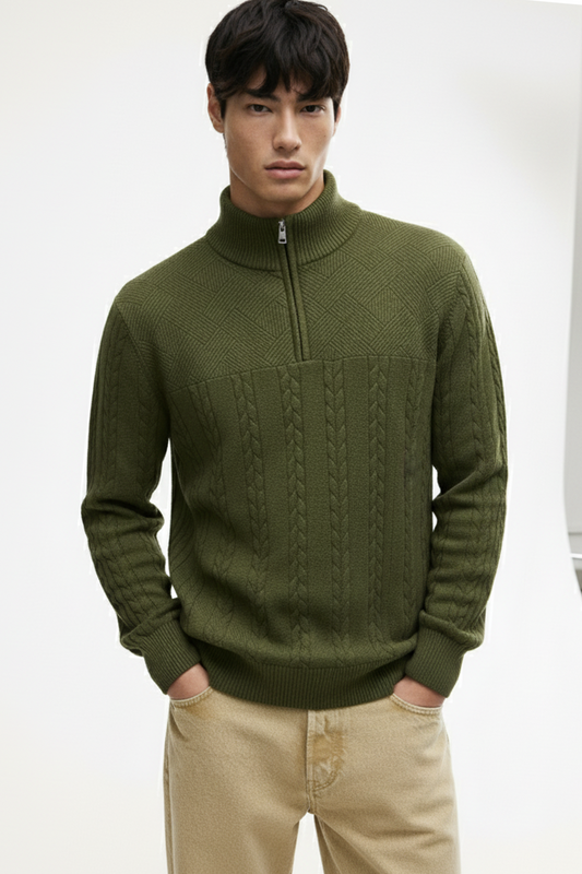 Half-Zip Turtle Neck Sweatshirt | Logan – Army Green