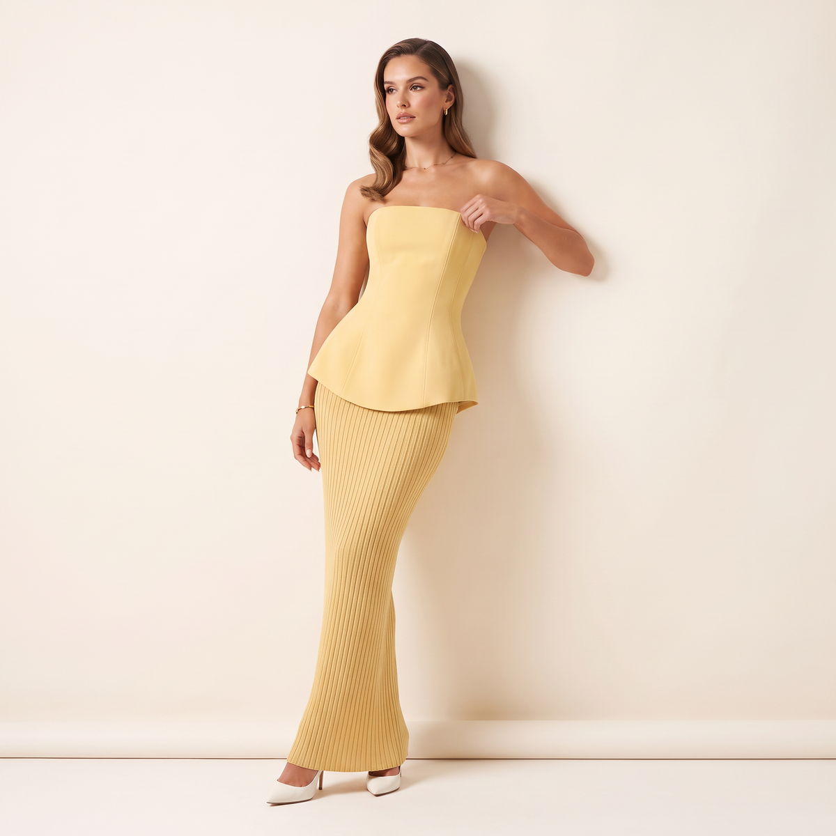 Aurevina strapless peplumtop met maxi-rok