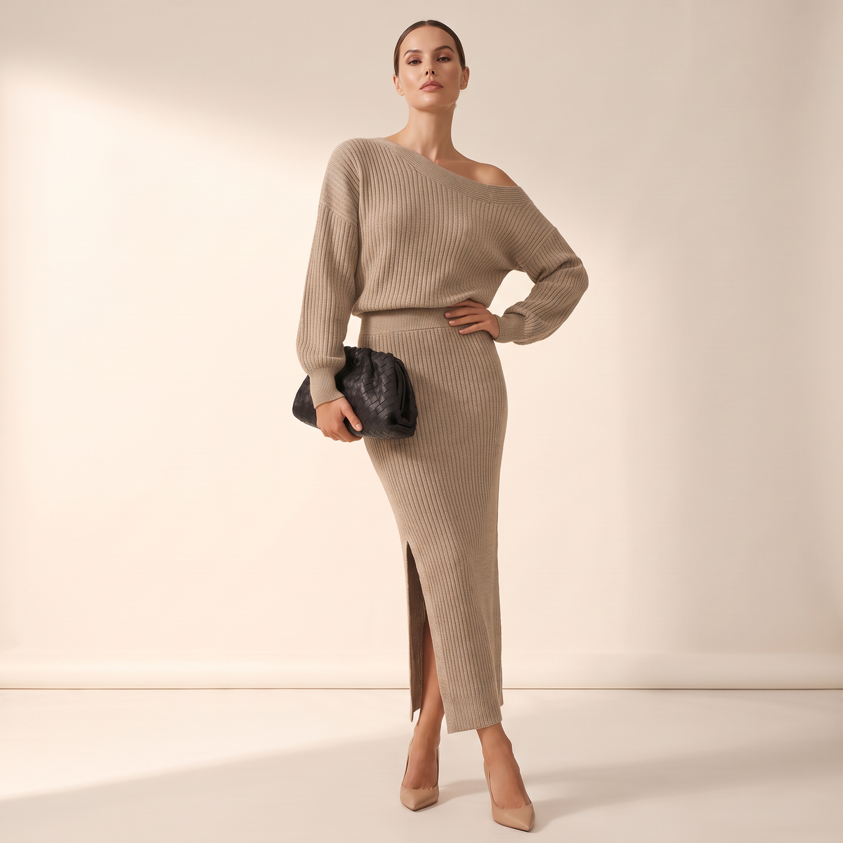 Avenelle gebreide set met blote schouder