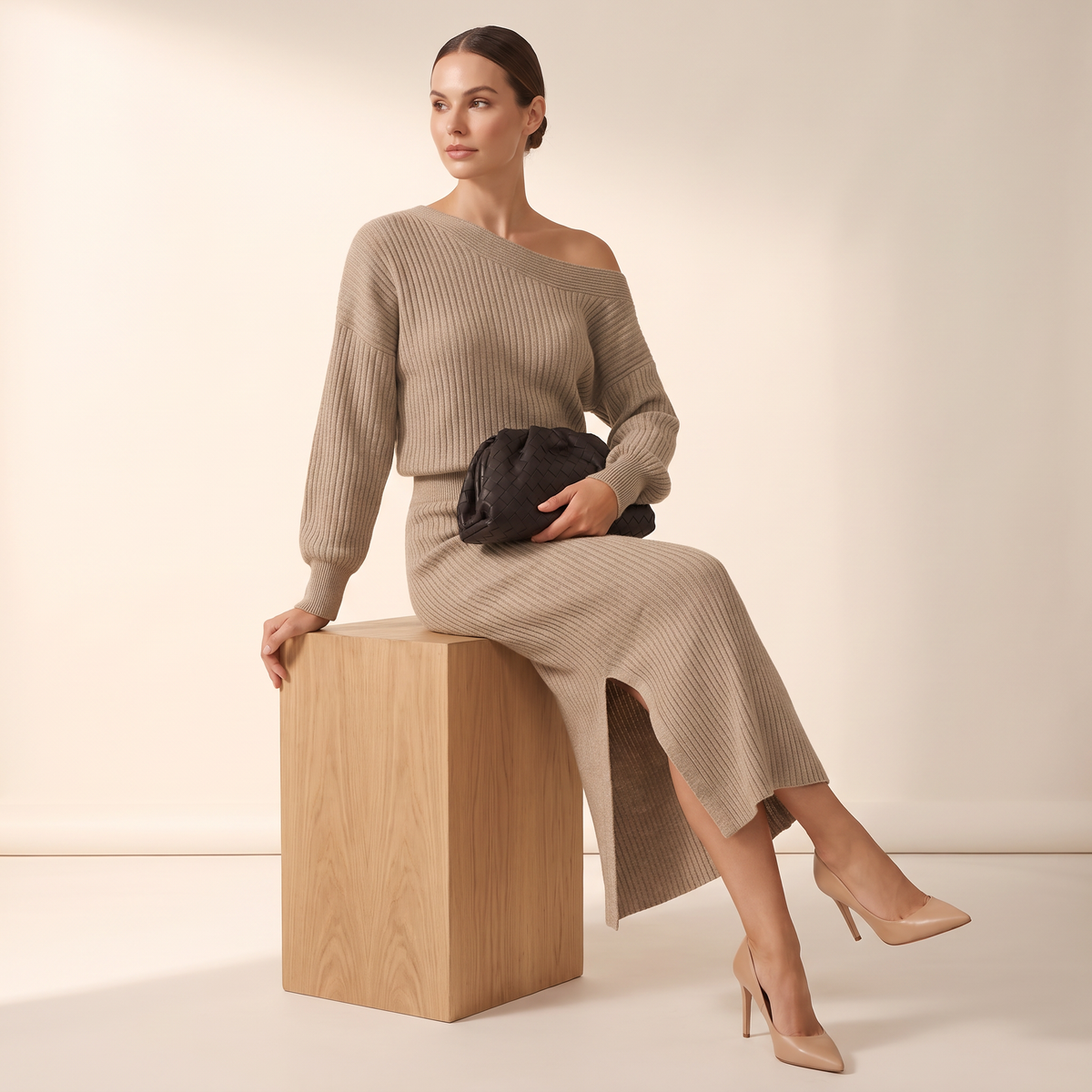 Avenelle gebreide set met blote schouder