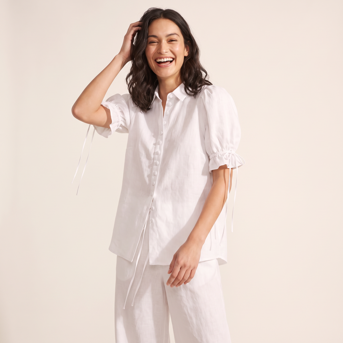 Avielle set met blouse en broek van katoen-linnen
