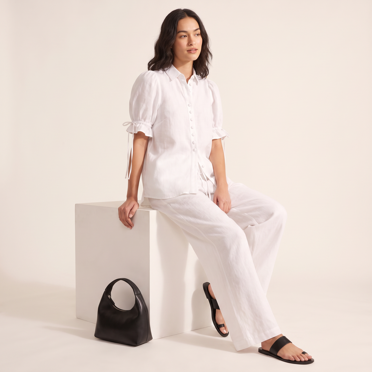Avielle set met blouse en broek van katoen-linnen