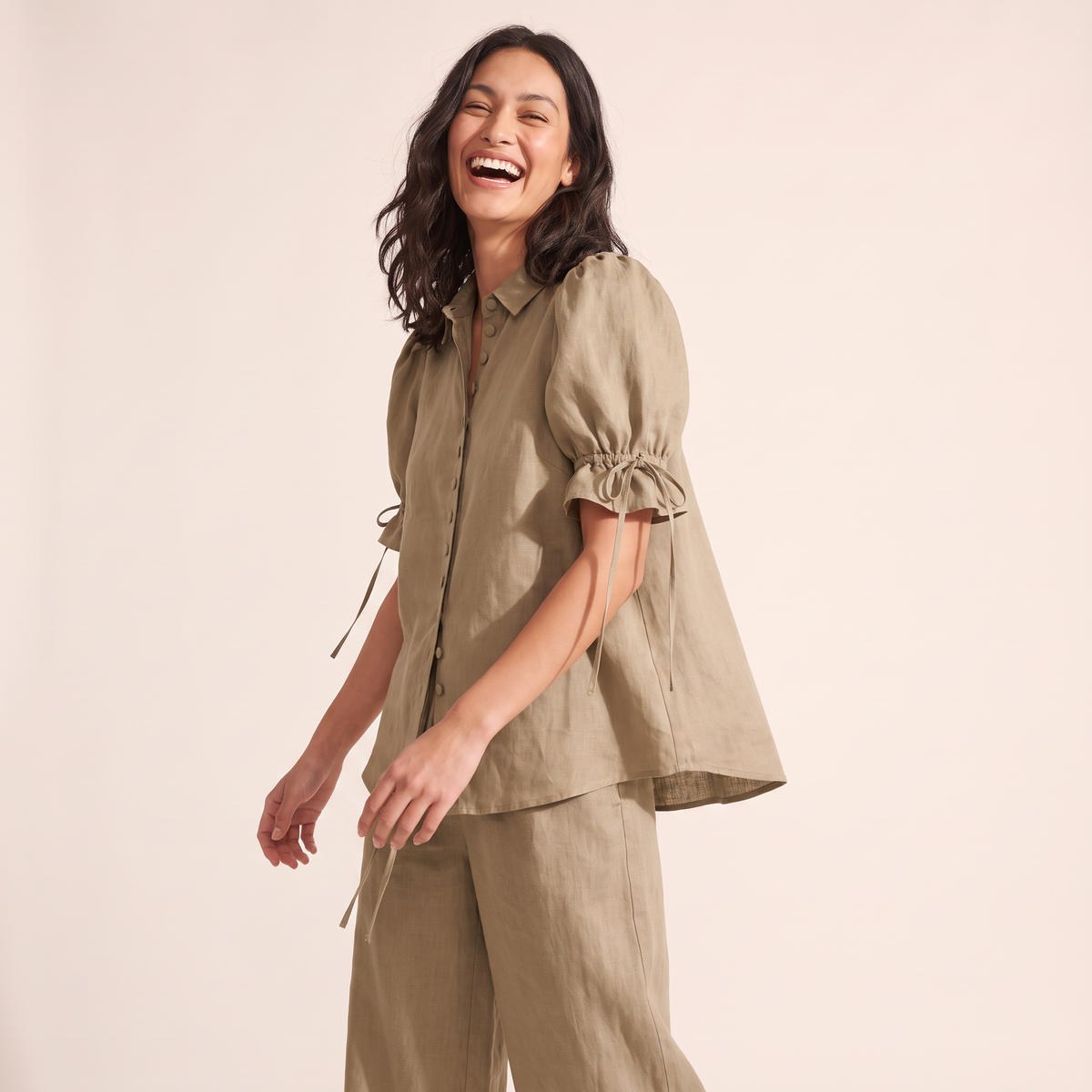 Avielle set met blouse en broek van katoen-linnen