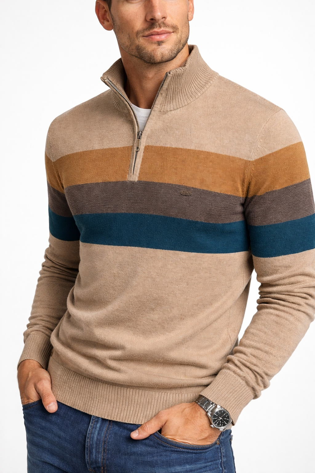 Men’s Striped Quarter Zip Knit Shirt