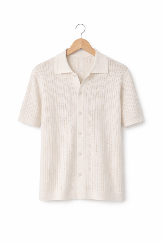 Ivory Strand Open-Knit Button Shirt