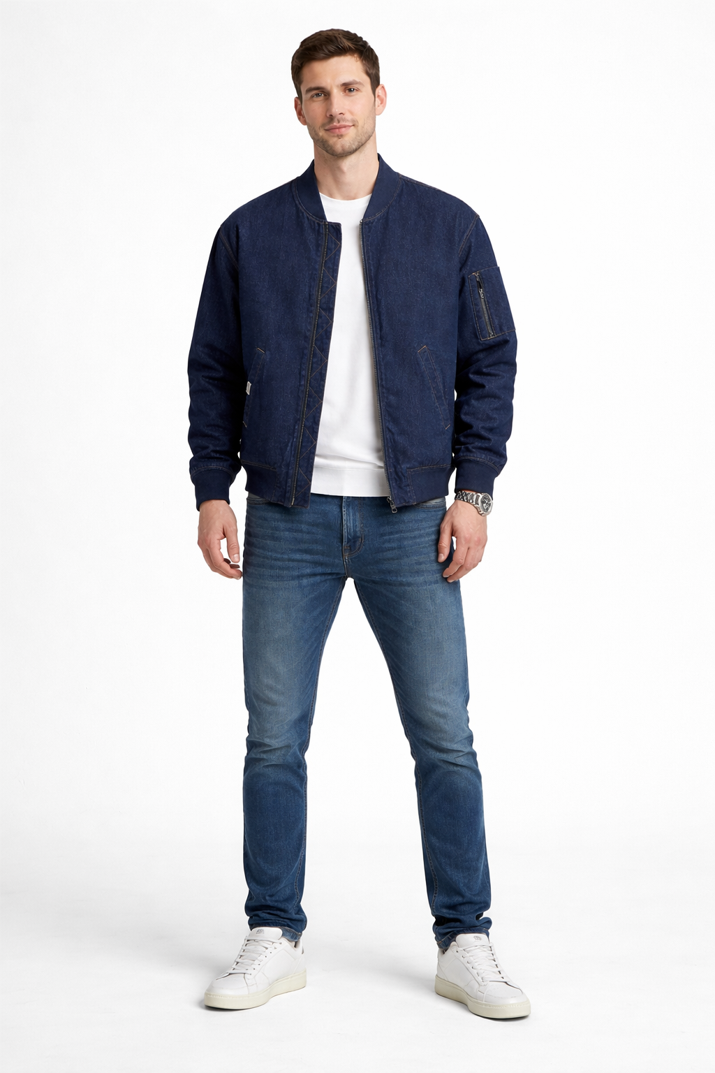 Men’s Zip Front Dark Denim Jacket for Urban Wear