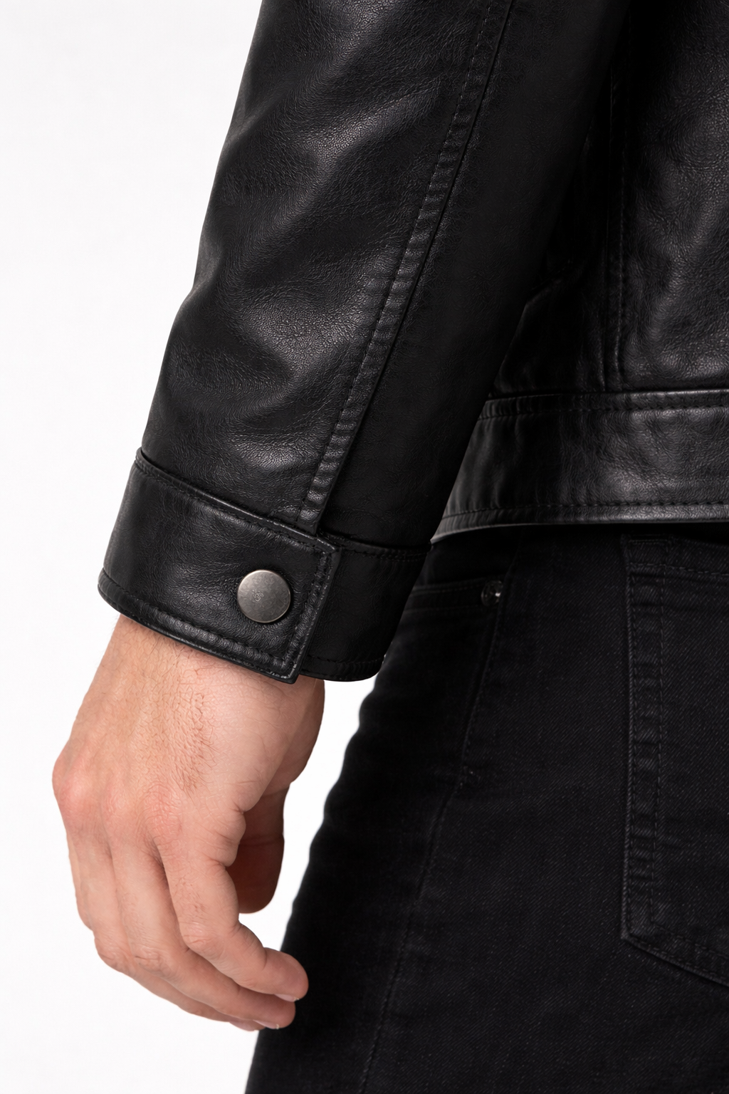 Men’s Black Coated Textile Zip Jacket with Structured Panel