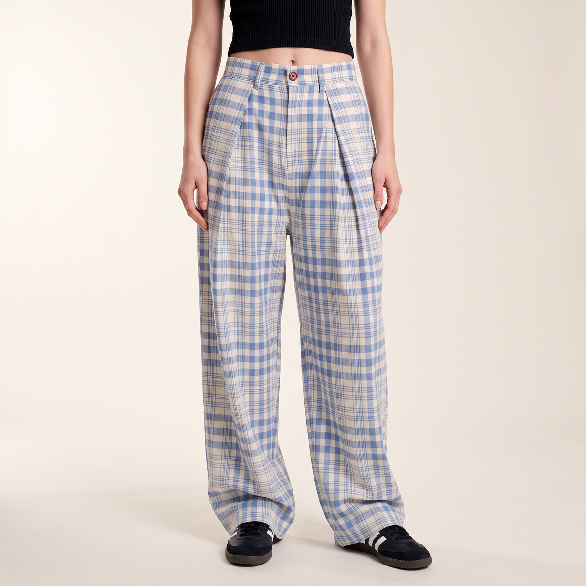 Bexley broek met wijde pijpen en blauwe ruit