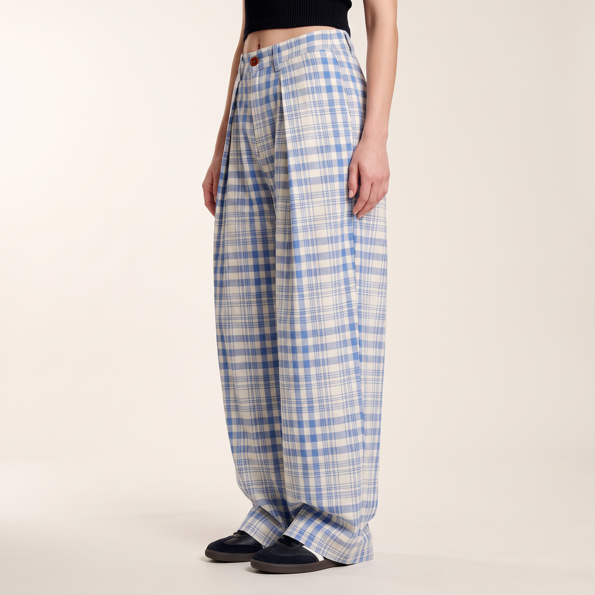 Bexley broek met wijde pijpen en blauwe ruit