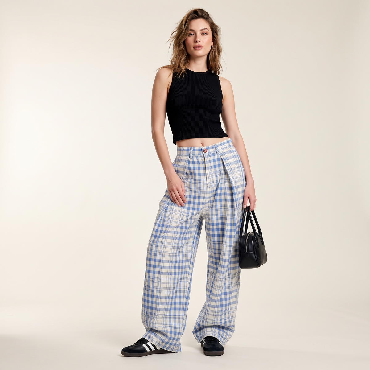 Bexley broek met wijde pijpen en blauwe ruit