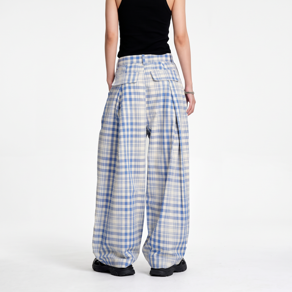 Bexley broek met wijde pijpen en blauwe ruit