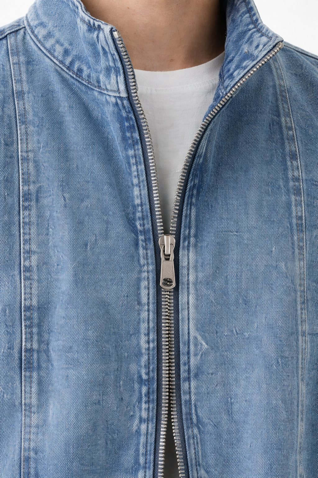 Men’s Zip Front Stand Collar Denim Jacket for Street Wear