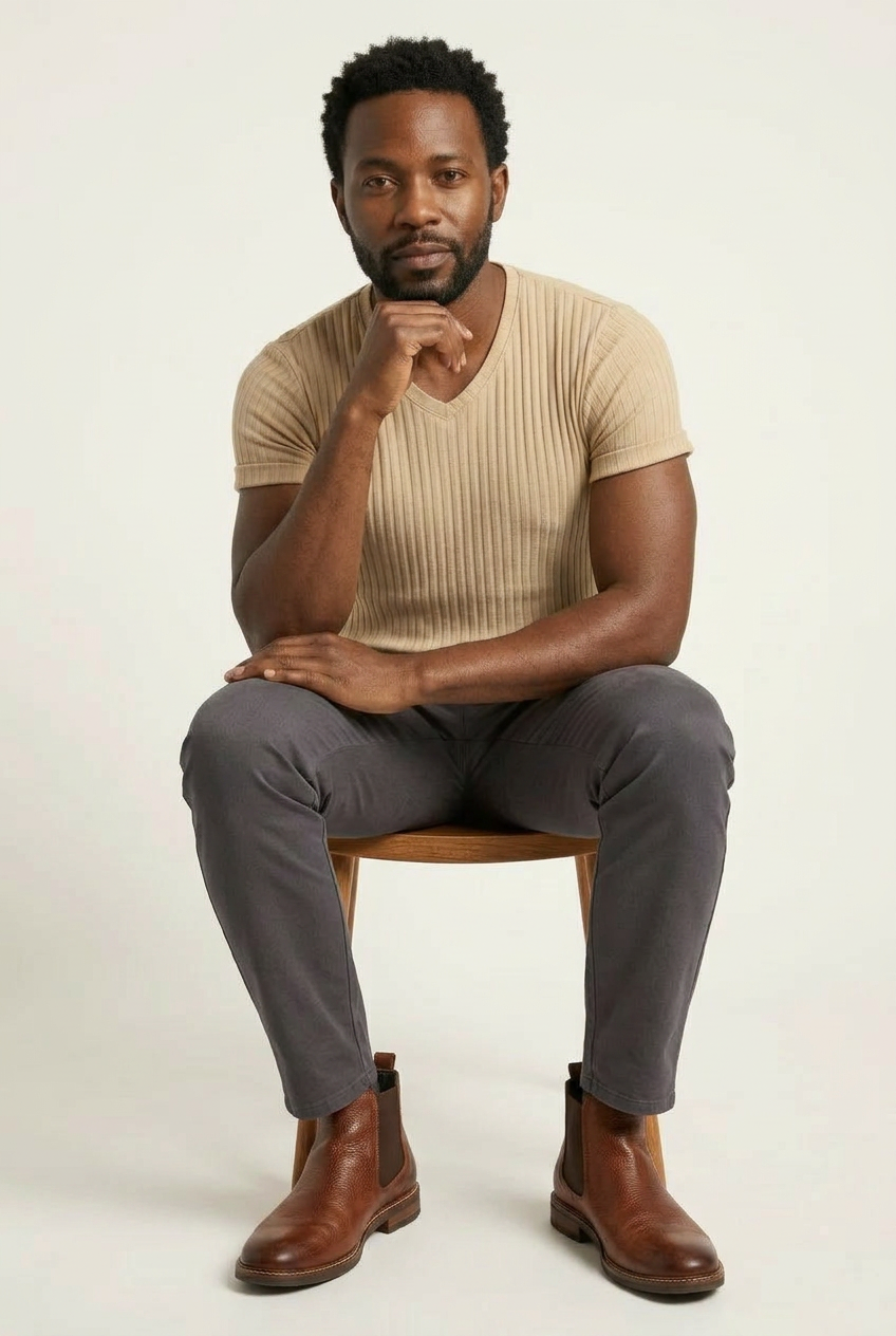 Ribbed City V-Neck Tee