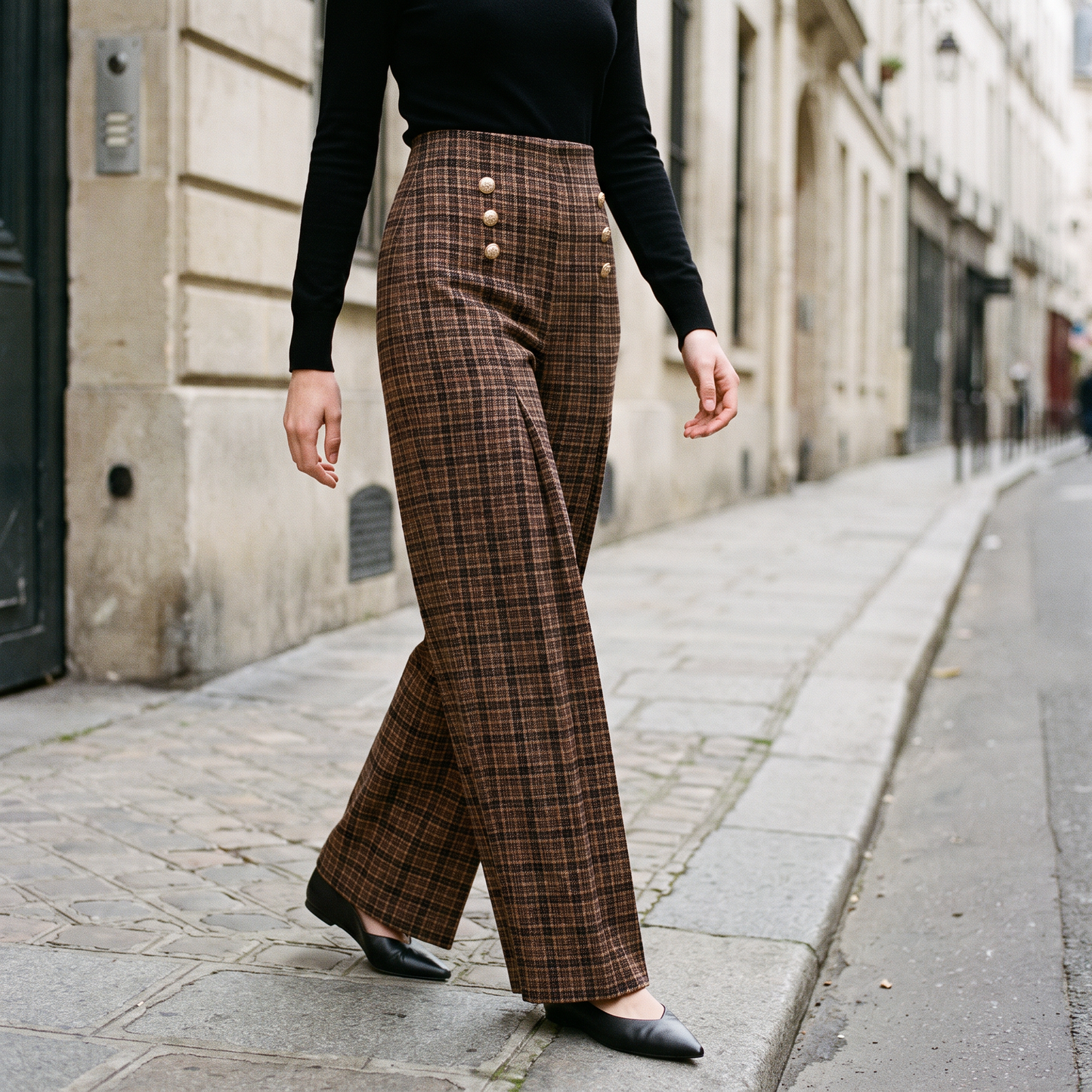 Rowena geruite broek met knoopdetails