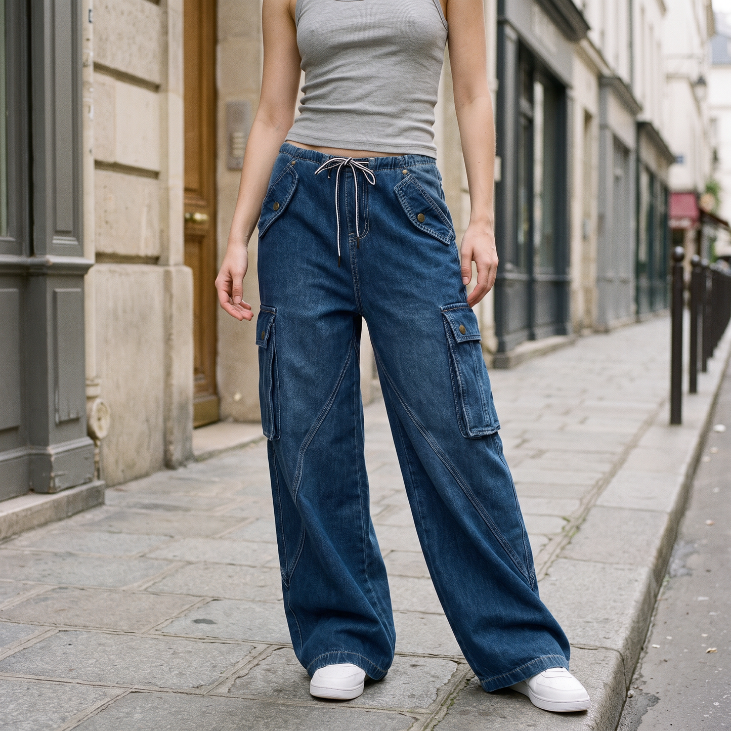 Kiera cargojeans met trekkoord