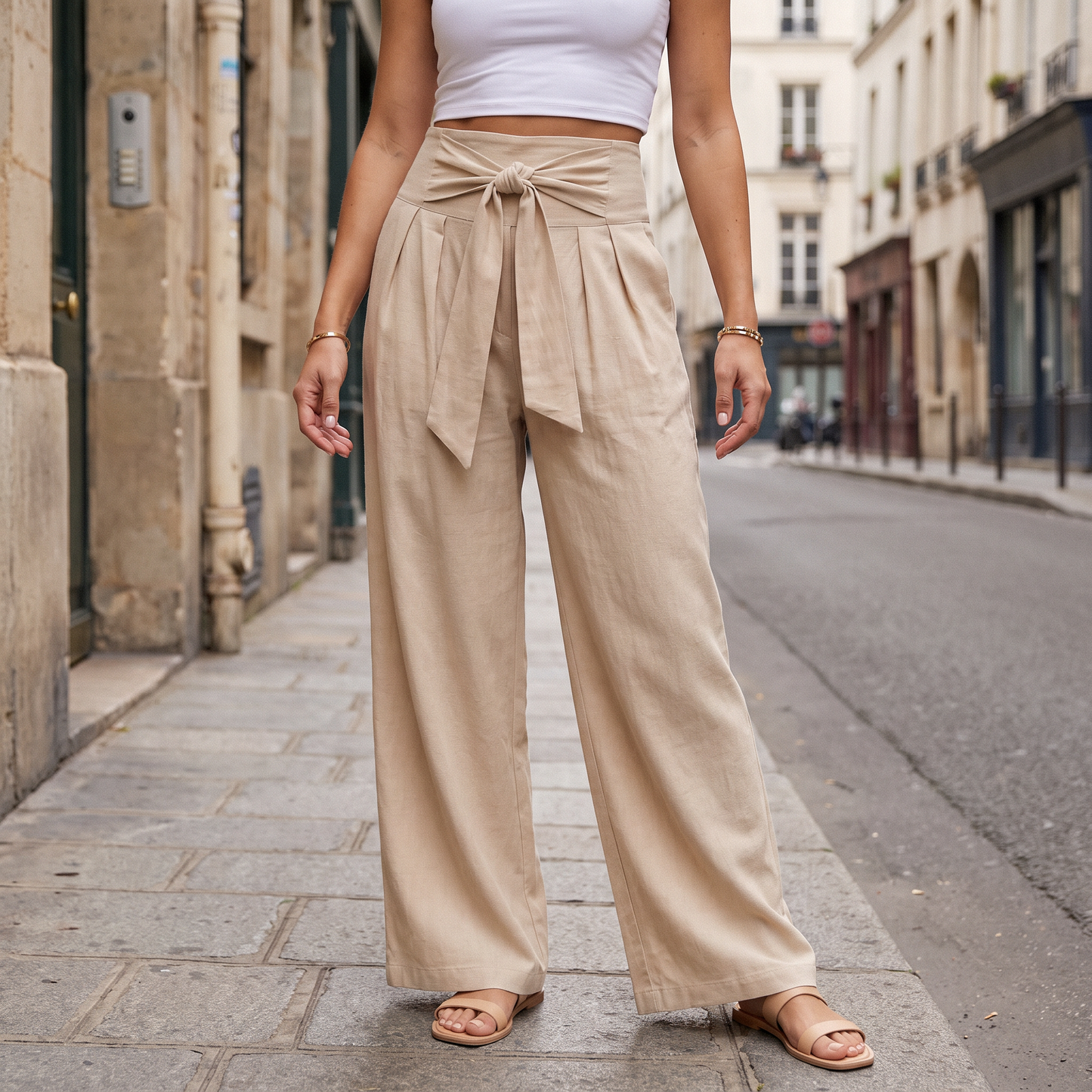 Cassia wijde broek met strikdetail