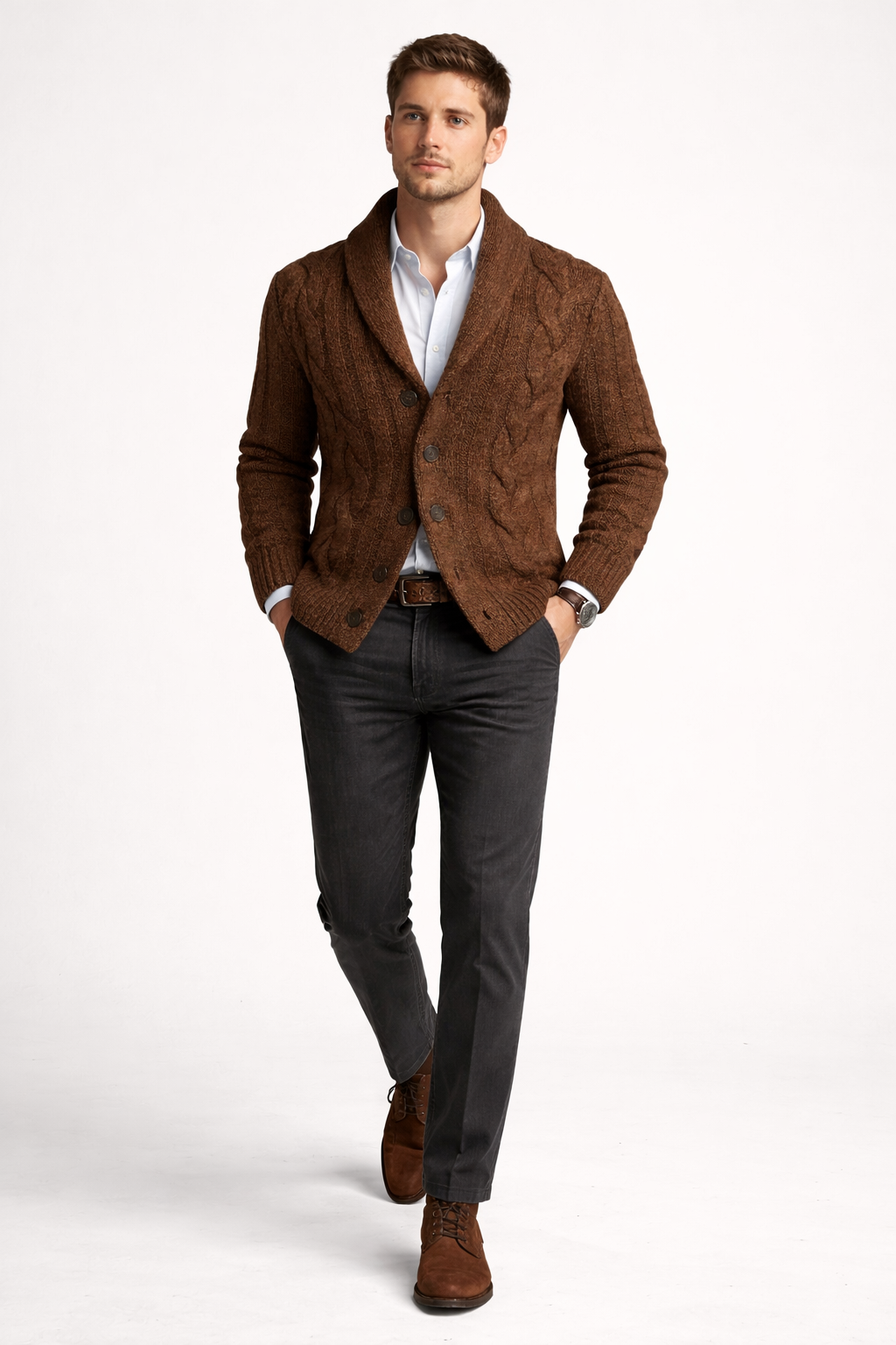 Men’s Shawl Collar Cable Knit Cardigan