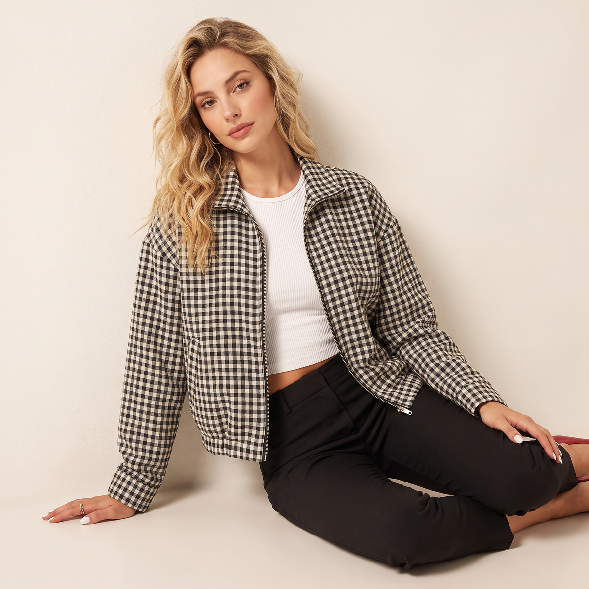 Cavina geruit jack met ritssluiting