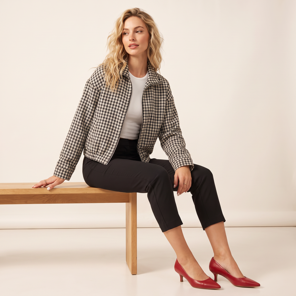 Cavina geruit jack met ritssluiting