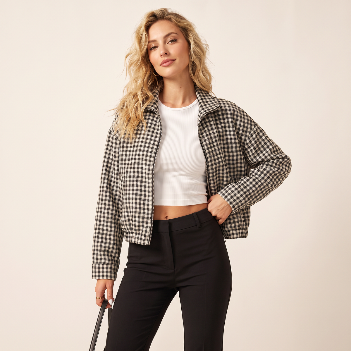Cavina geruit jack met ritssluiting