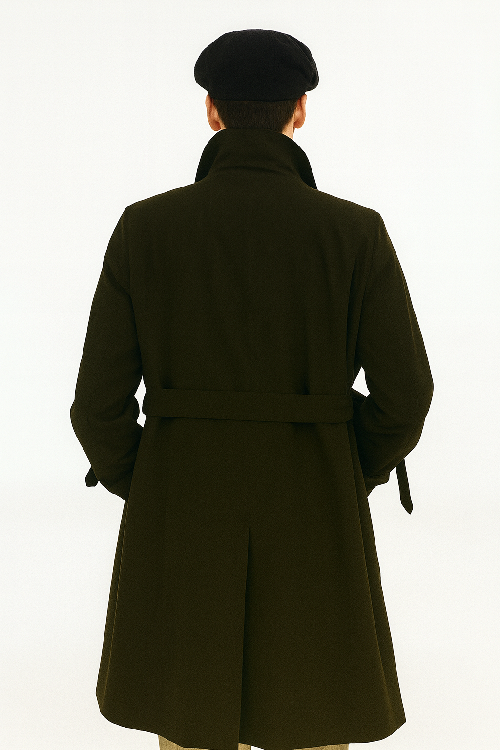 Men’s Dark Green Long Length Coat With Button Front Belted Detail Structured Design
