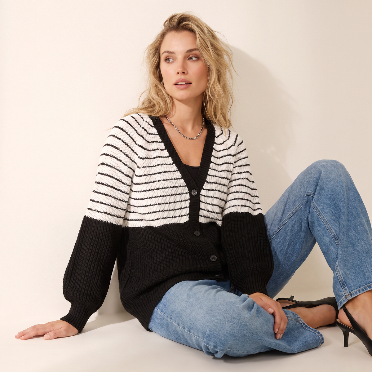 Corenna gestreept colour-block vest