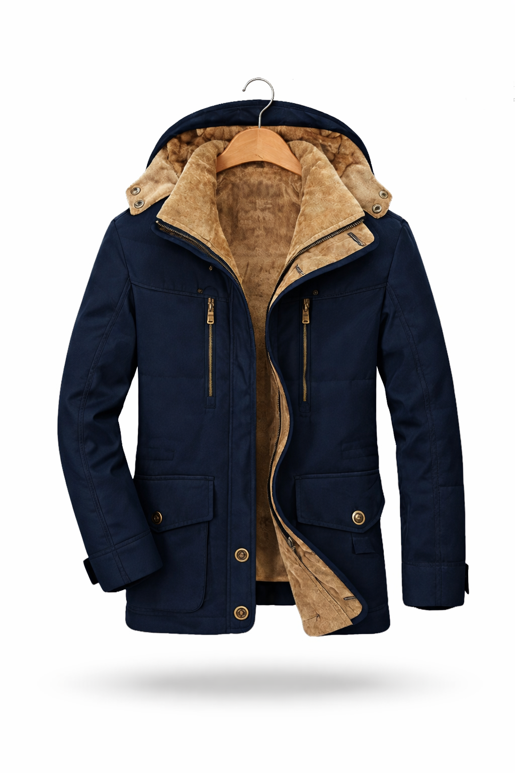 Men’s Hooded Utility Jacket with Lined Interior for Cold Weather