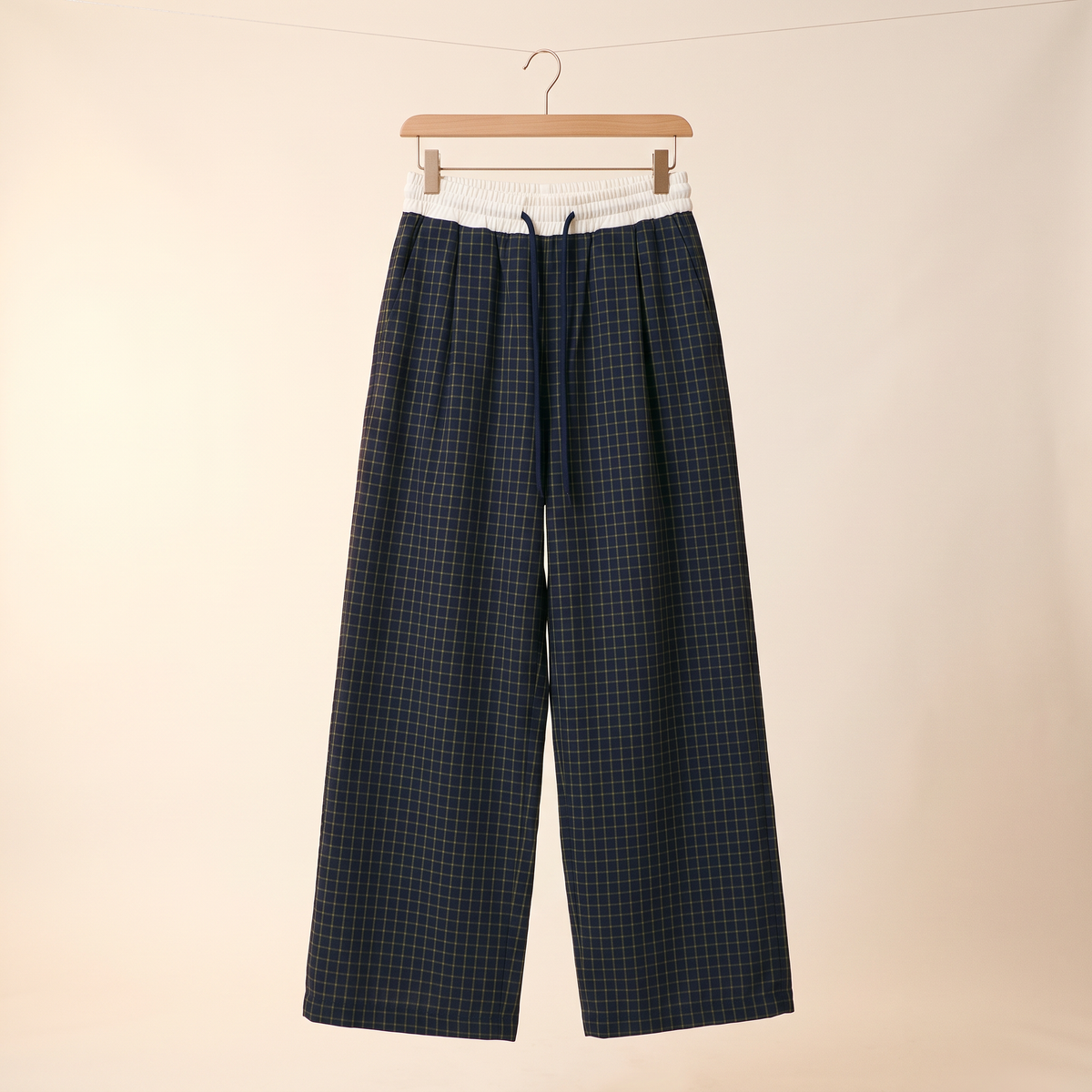 Darselle Blauwe Geruite Broek met Wijde Pijpen