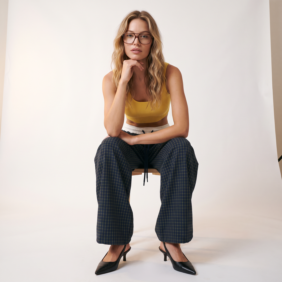 Darselle Blauwe Geruite Broek met Wijde Pijpen