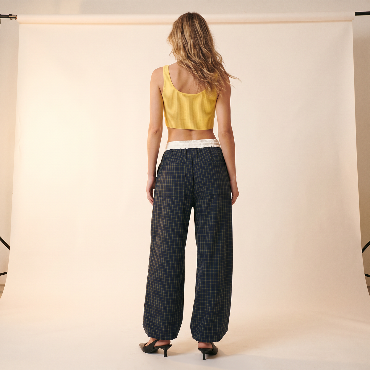 Darselle Blauwe Geruite Broek met Wijde Pijpen