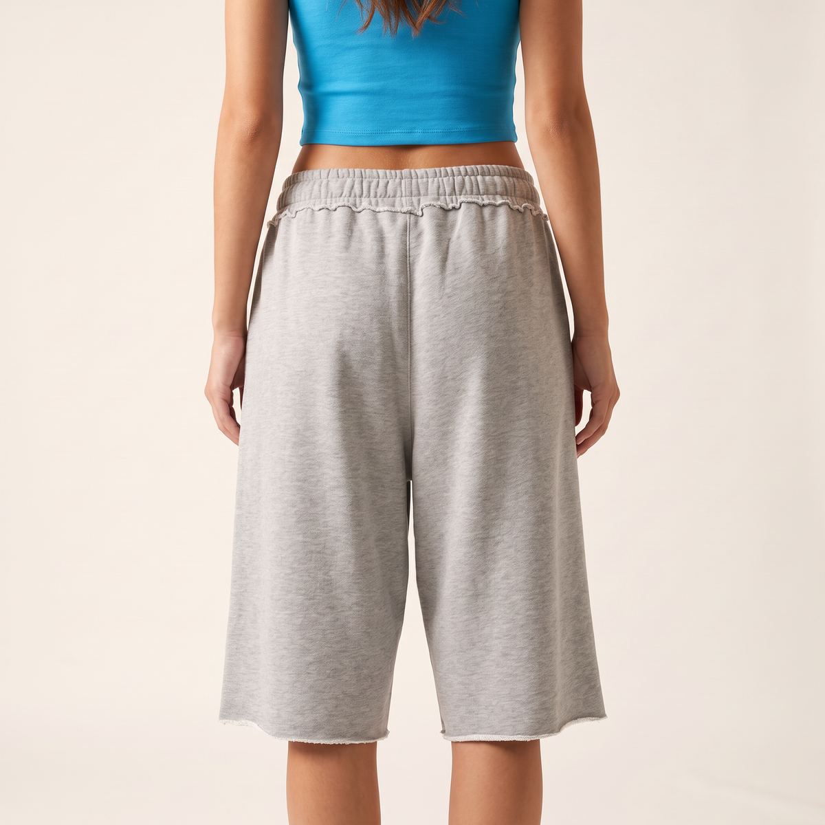 Davera Grijze Bermudashort met Ruwe Zoom